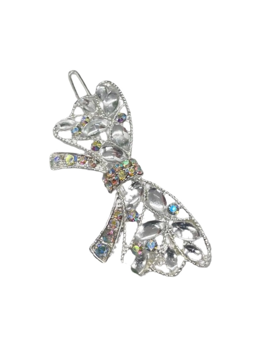 Silver Bow Hair Clip with Multicolor Crystals FINAL PRICE DROP